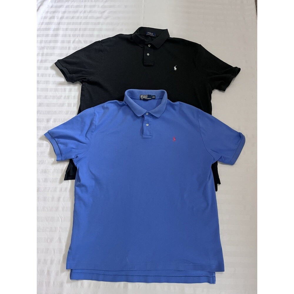 Lot of 2 Polo Ralph Lauren Men Shirts 2XL XXL Black Medium Blue Cotton Mesh Pony